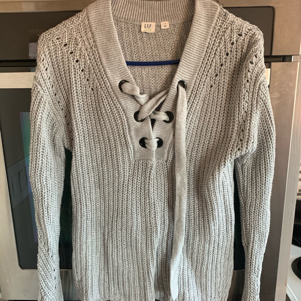 Grey Gap Lace Up Sweater Size S